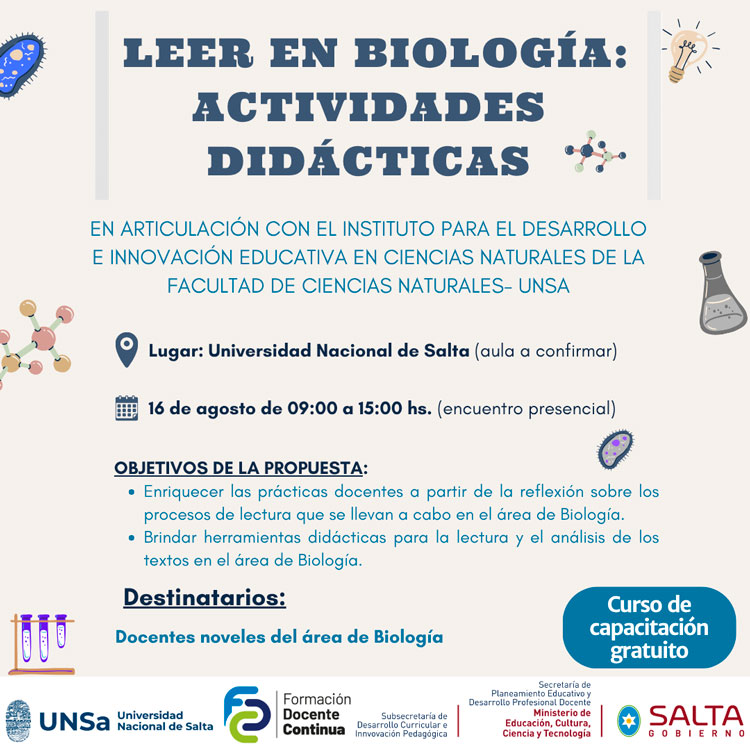 Curso de Capacitación: “Leer en Biología: actividades didácticas” Imagen: Curso de Capacitación: “Leer en Biología: actividades didácticas”